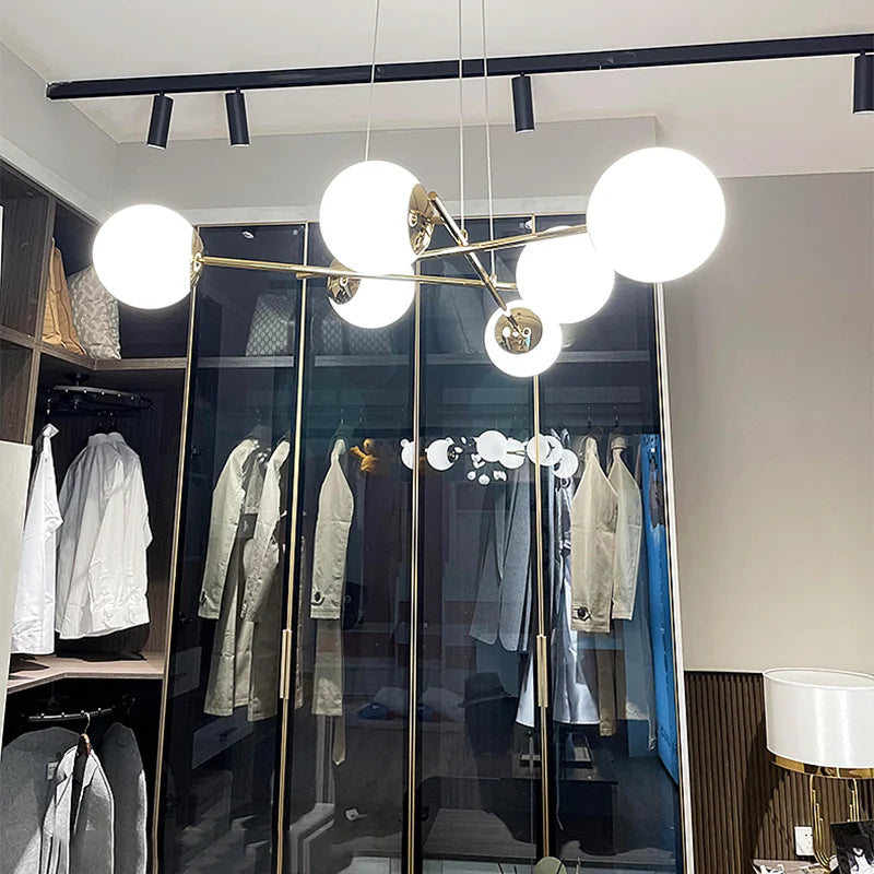 Afralia™ French Glass Ball Chandelier Vintage LED Ceiling Pendant Light