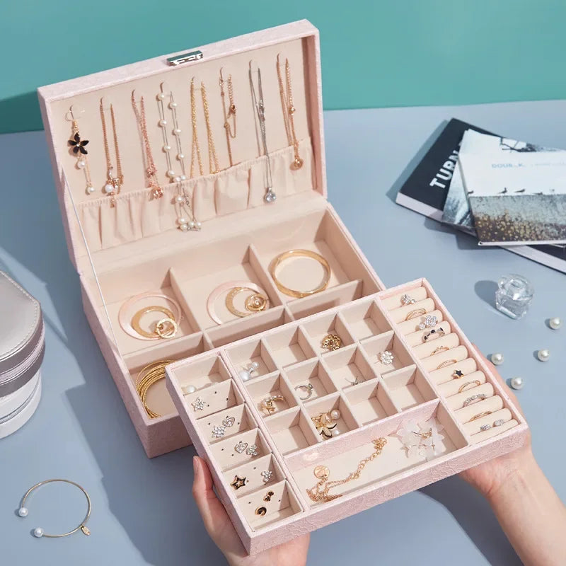 Afralia™ Leather Jewelry Storage Box Necklace Bracelet Ring Organizer