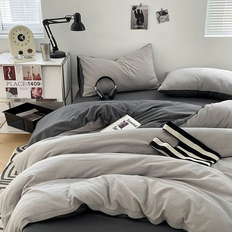 Afralia™ Super Soft Double-Sided Bubble Cotton Bed Four-Piece Set