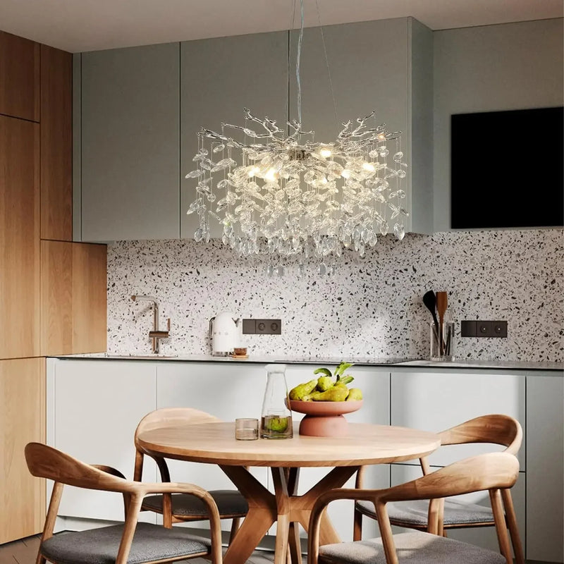 Afralia™ Crystal Branch Chandelier for Dining, Living, Bedroom - Chrome - Round Design