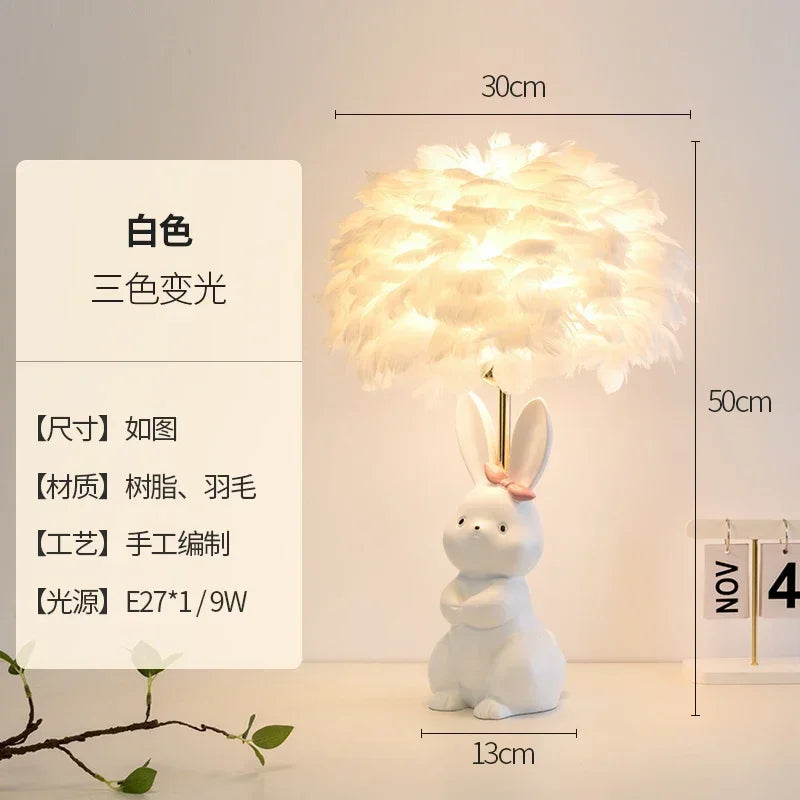 Afralia™ Rabbit Feather Bed Headlight: Cute Girl's Bedroom Desk Atmosphere Light