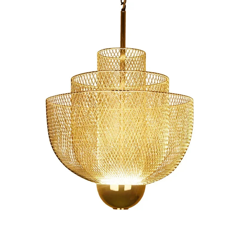 Afralia™ Metal Grid LED Chandelier: Designer Pendant Lighting Fixture with Geometric Hollow Design