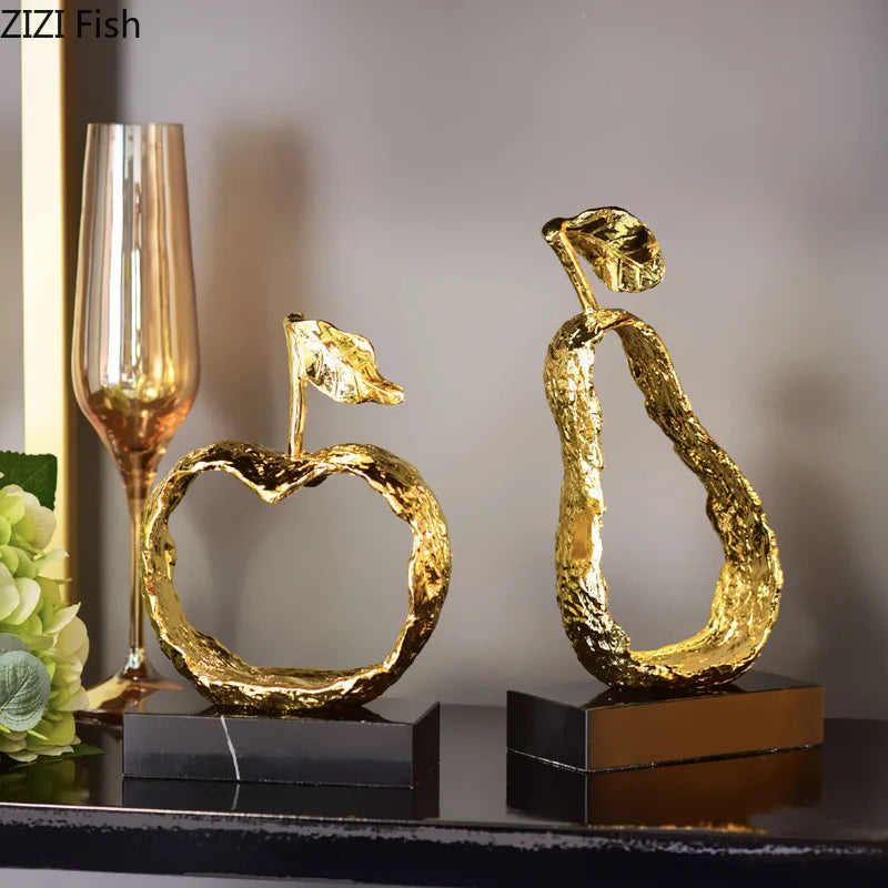 Afralia™ Fruit Shaped Metal Crafts Apple/pear Hollow Out Sculpture Modern Home Decor