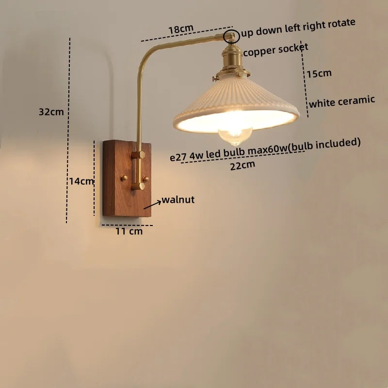 Afralia™ Glass Walnut LED Wall Lamp with Pull Chain Switch - Modern Home Decor
