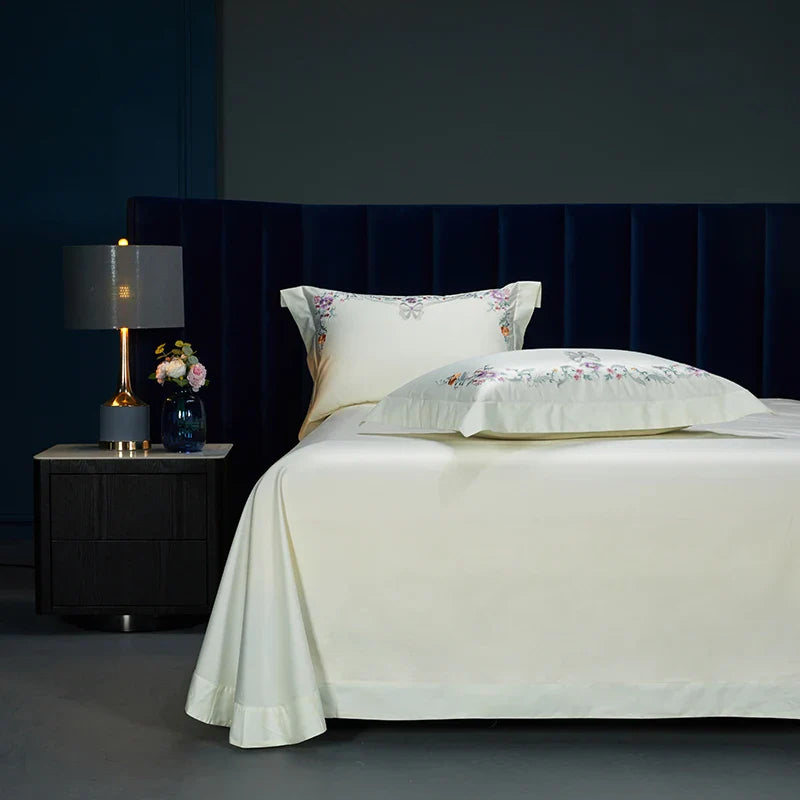 Afralia™ Floral Embroidered Luxury Bedding Set - 100S Egyptian Cotton