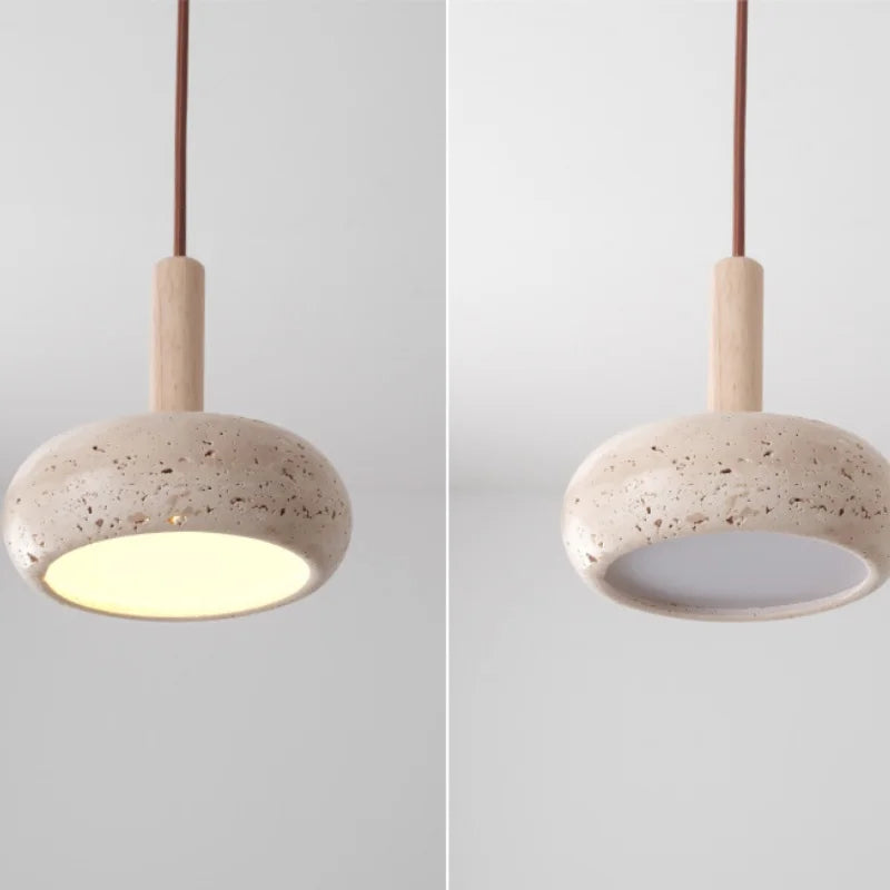 Afralia™ Wood Nordic LED Hanging Pendant Light Yellow Travertine Modern Balcony Bedroom Restaurant