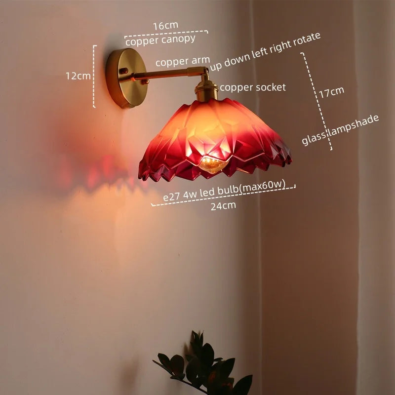 Afralia™ Japanese Style LED Glass Copper Wall Lamp Sconce for Restaurant, Bar, Bedroom, Bathroom