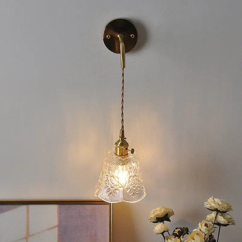 Afralia™ Modern Clear Glass LED Wall Light with Pull Chain Switch, Adjustable Wire & Copper Wall Lamps