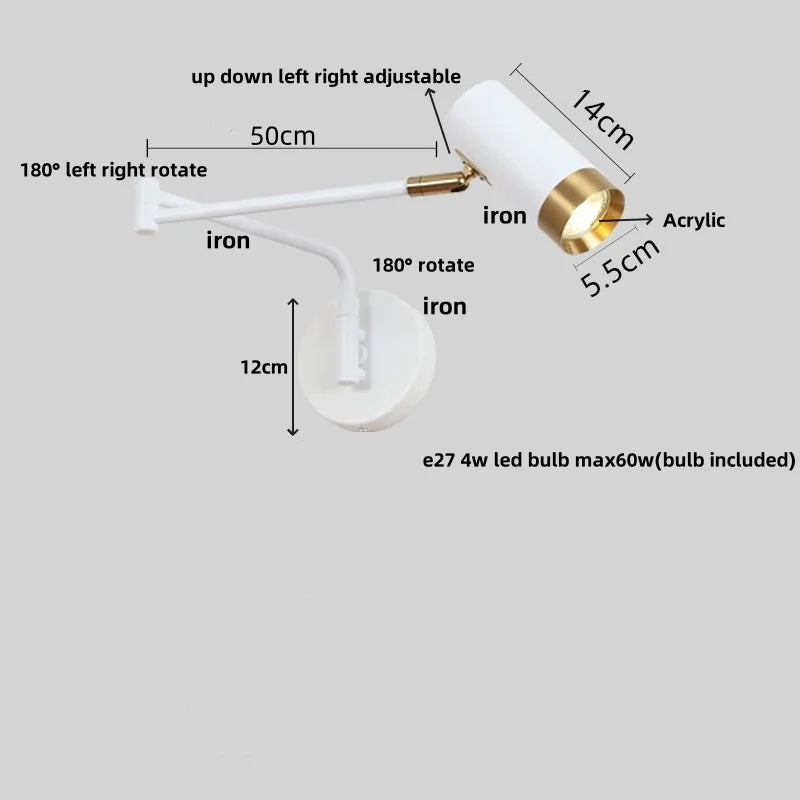 Afralia™ Rotatable LED Wall Sconce Swing Arm Light Fixture for Study and Bedside