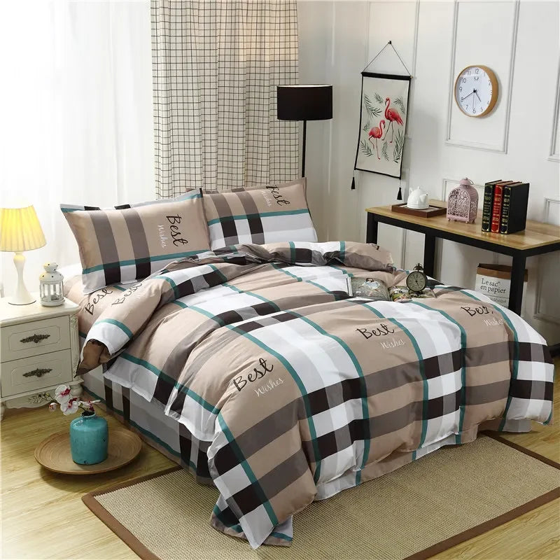 Afralia™ 4-Piece Geometric Floral Quilt Cover Set for 1.5/1.8/2M Beds