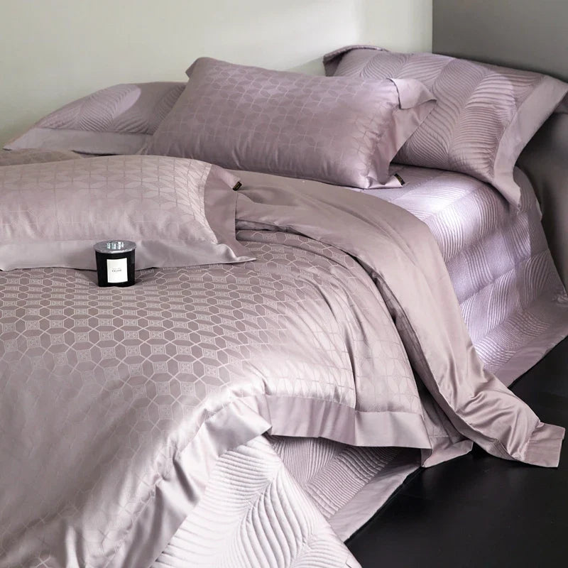 Afralia™ Luxe Egyptian Cotton Jacquard Bedding Set: Duvet, Bedspread, Sheet, Pillowcases