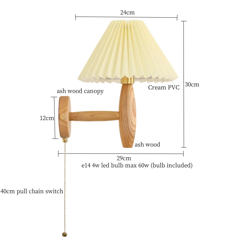 Afralia™ Cream PVC LED Wall Lamps Japanese Walnut Wood Applique Murale