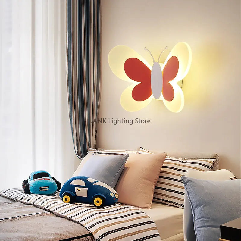 Afralia™ Butterfly LED Wall Lamp for Children's Room, Nordic Style Bedside Light