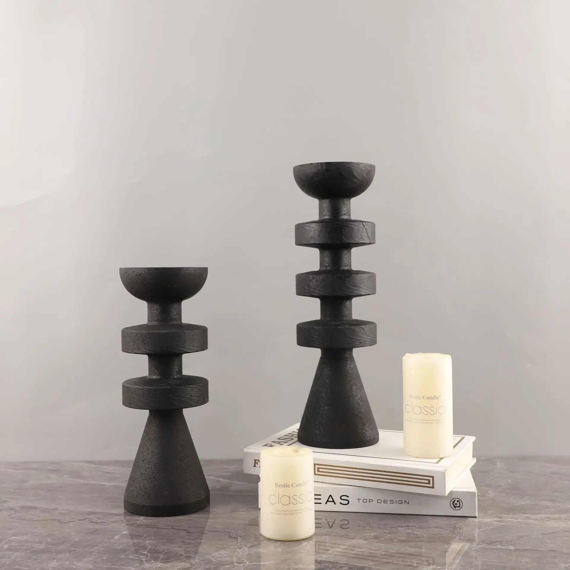 Afralia™ Black Marble Candle Holder, Modern Yellow Stone Candle Holder