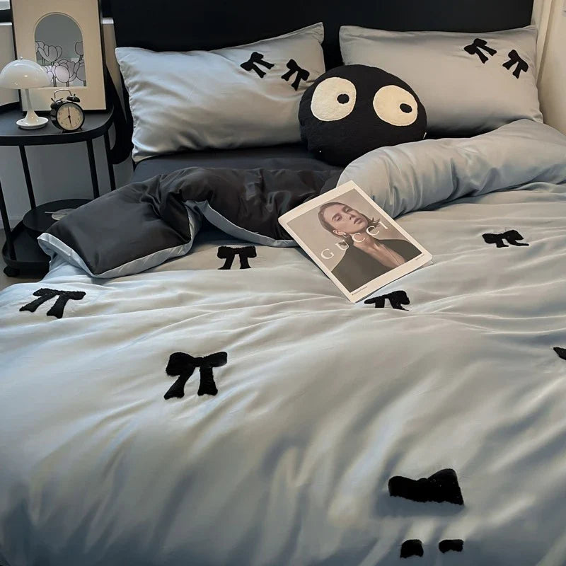 Afralia™ Embroidered Rayon Silk Bedding Set: Duvet Cover, Sheets, Pillowcases in Nordic Style