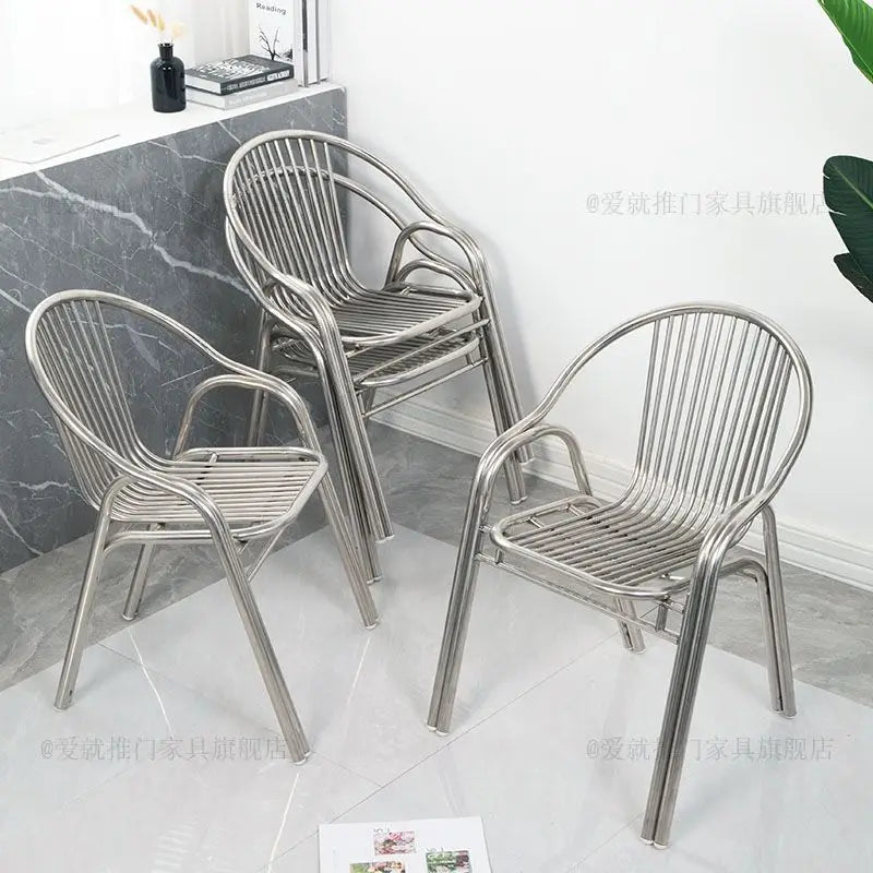 Afralia™ Stainless Steel Hollow Backrest Chair for Outdoor, Balcony, Dining - Single