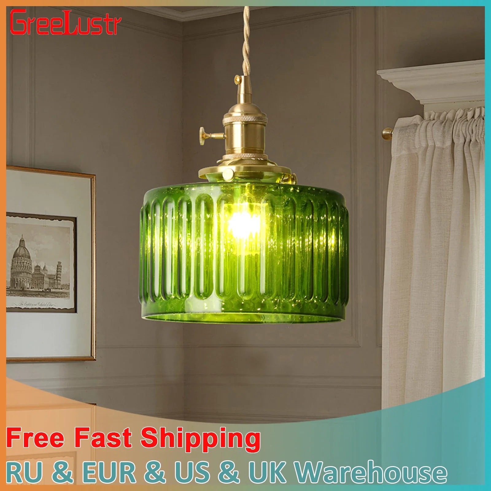 Afralia™ Green Pendant Chandelier Lighting for Living Dining Kitchen Island Home Decor
