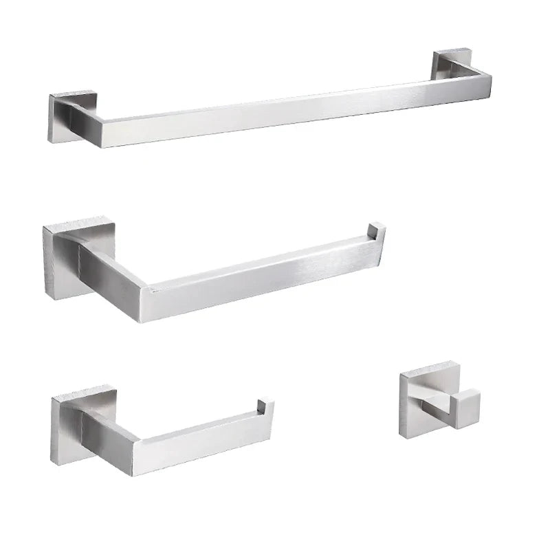 Afralia™ Brushed Nickel Bathroom Hardware Set: Robe Hook, Towel Rail, Bar Rack, Shelf, Tissue Holder