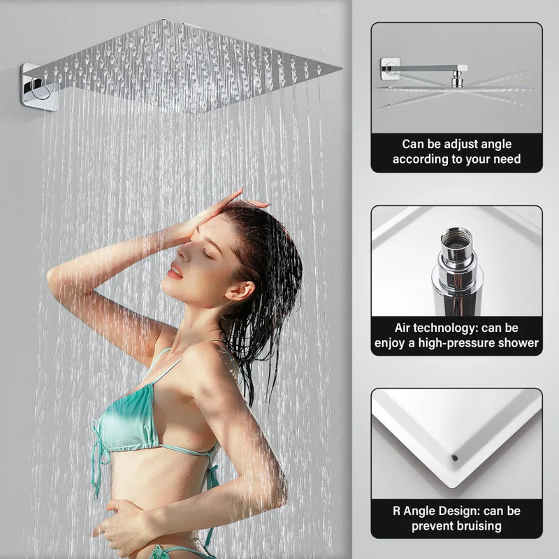 Afralia™ Matte Black Rain Shower Head Set with Wall Mounted Arm for Bathroom