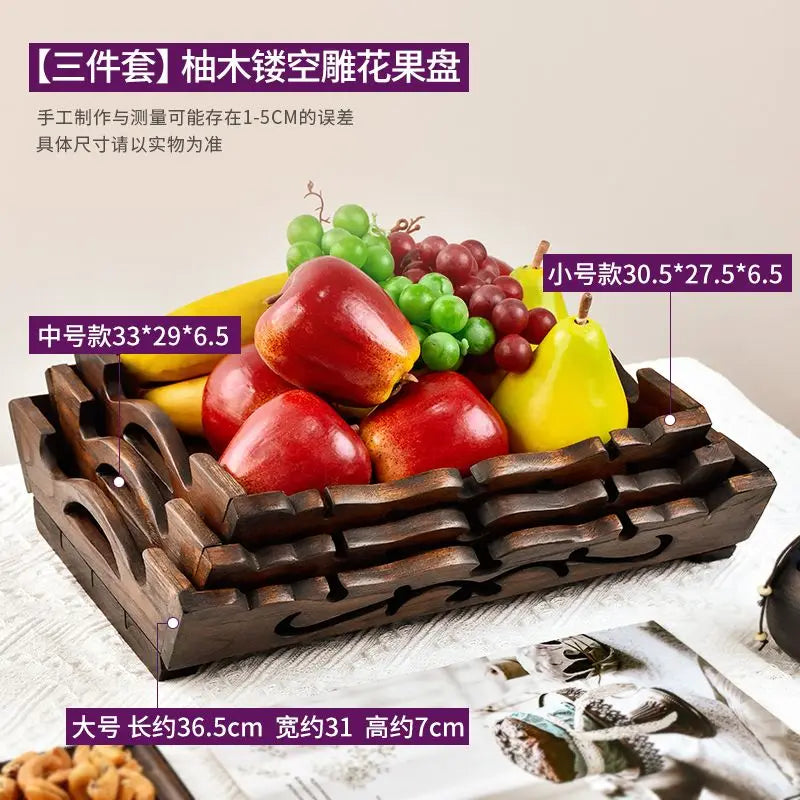 Afralia™ Solid Wood Fruit Bowl - Simple Retro Chinese Office Decor & Home Storage