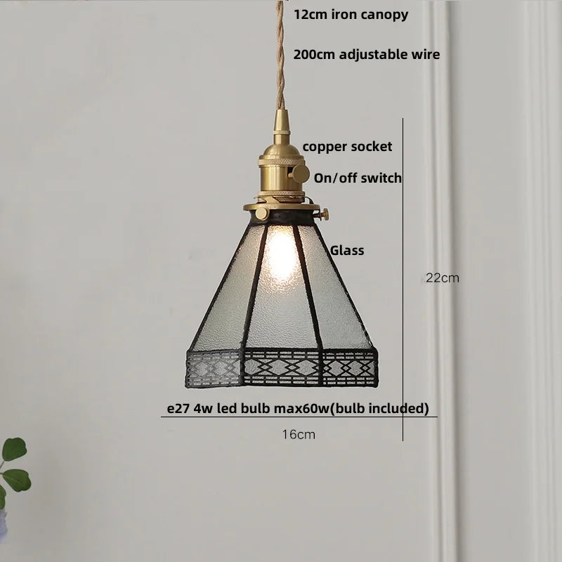 Afralia™ Loft Green Tiffany Glass LED Pendant Lights with Copper Knob Switch