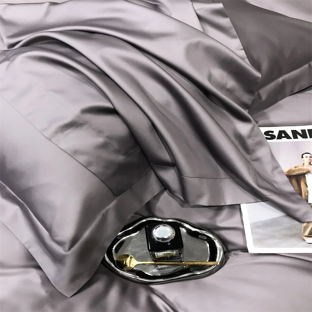 Afralia™ Egyptian Cotton Bedding Set - Solid Color Sheet Pillowcase Duvet Cover