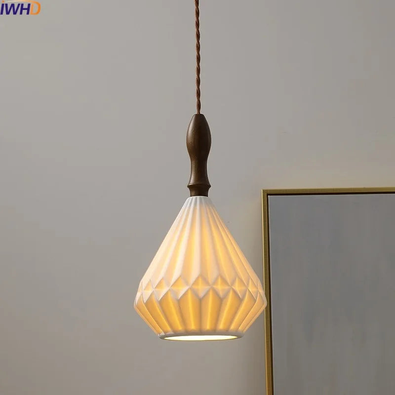 Afralia™ Ceramic Wood Pendant Light - Nordic Modern LED Hanging Lamp for Home Decor