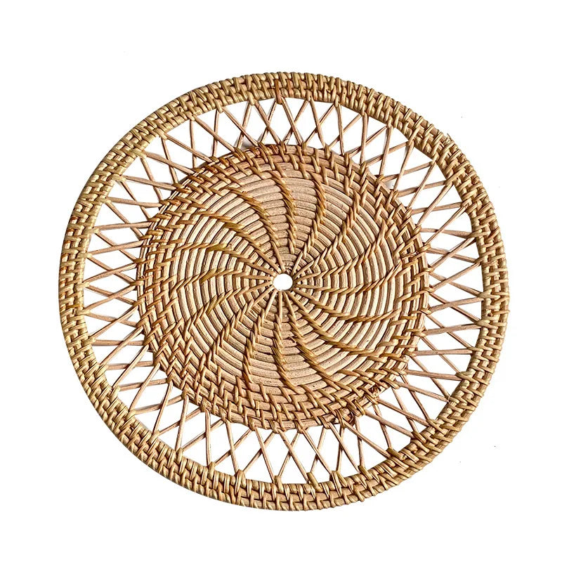 Afralia™ Hand-Woven Rattan Round Wall Hanging Storage Tray Room Decoration