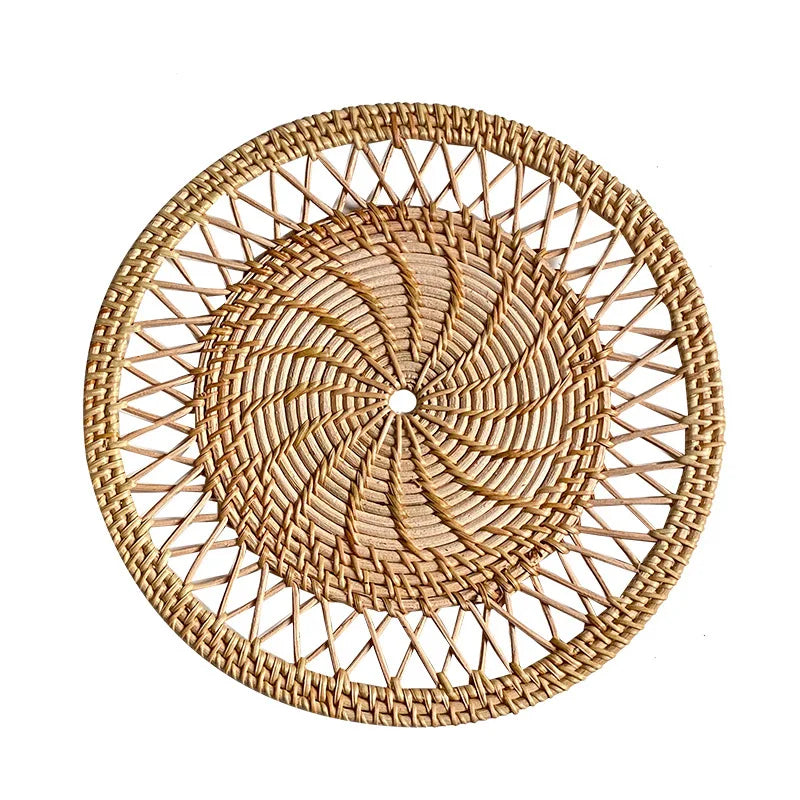 Afralia™ Hand-Woven Rattan Round Wall Hanging Storage Tray Room Decoration