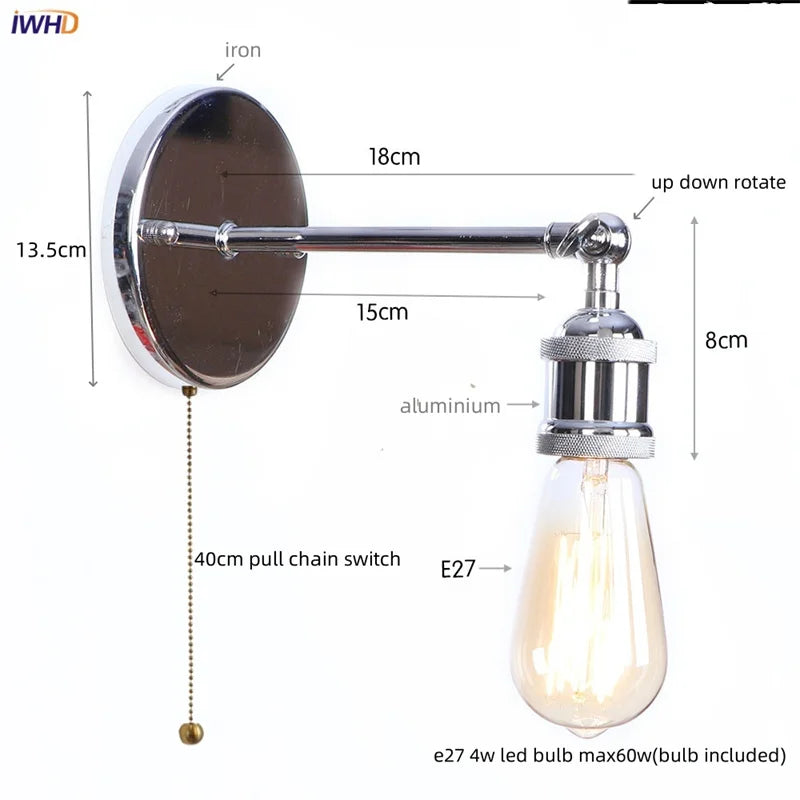 Afralia™ Loft LED Wall Lights Living Room Bedroom Bedside Lamp Vintage Wandlamp