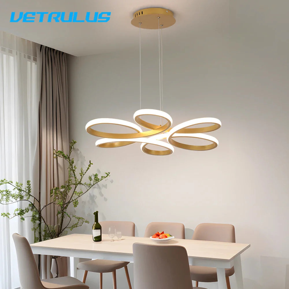 Afralia™ Gold Flower Acrylic Pendant Chandelier - Modern LED Ceiling Light