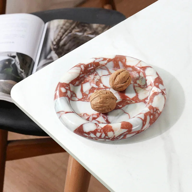 Afralia™ Marble Round Tray for Bathroom Kitchen Vanity Decor - Elegant Trinket Dish