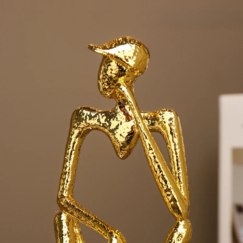 Afralia™ Golden Hat Thinker Figure Sculpture for Home Decor