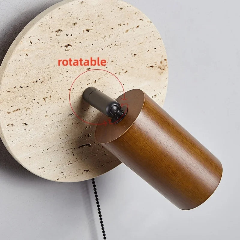 Afralia™ Rotating Wood LED Wall Sconce Pull Chain Light for Bedroom & Bathroom