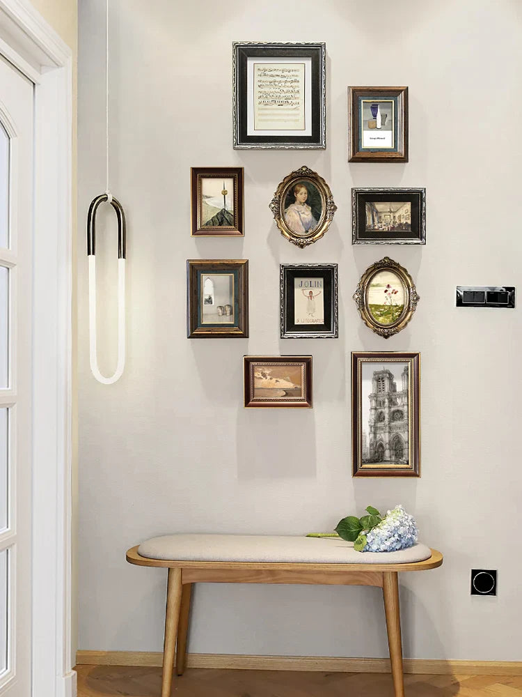 Afralia™ Retro Wooden Photo Frame Set - 10-Piece Photo Wall Display Storage