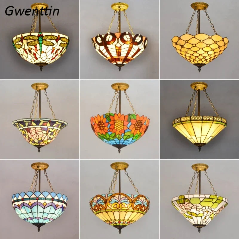 Afralia™ Stained Glass Tiffany Chandelier Pendant Light for Mediterranean Home Decor