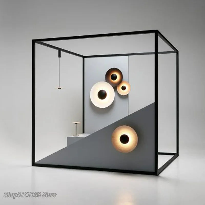 Afralia™ Round LED Wall Lamps for Modern Nordic Bedroom, Black Wood Living Room Lighting Fixtures