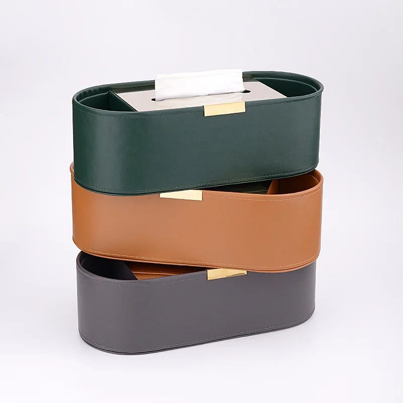 Afralia™ Luxury Leather Tissue Box & Desktop Organizer - High-end Home Decor