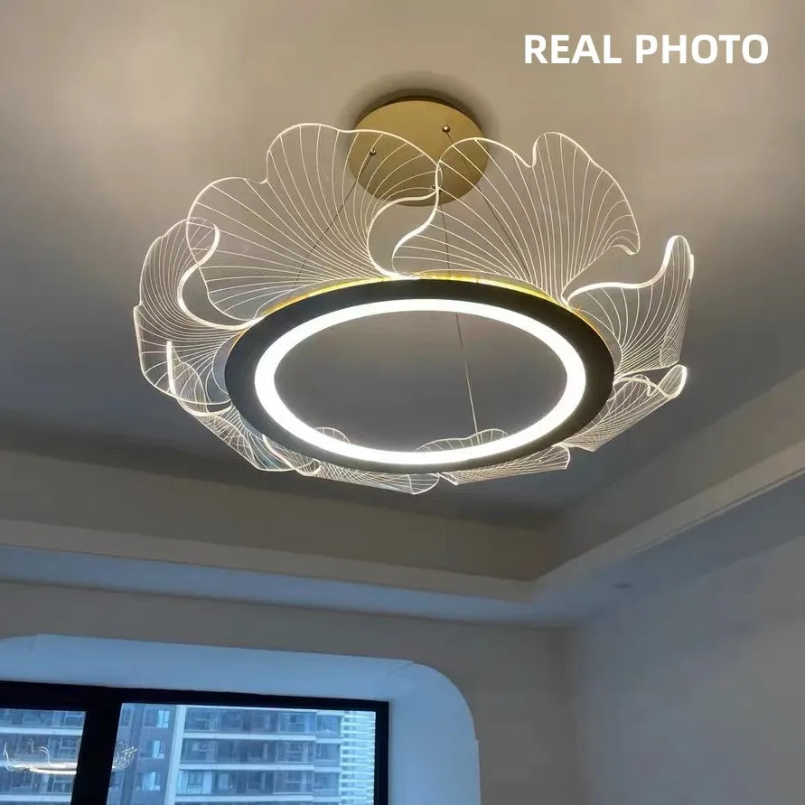 Afralia™ Ginkgo Gold Acrylic LED Pendant Light - Modern Minimalism Chandelier