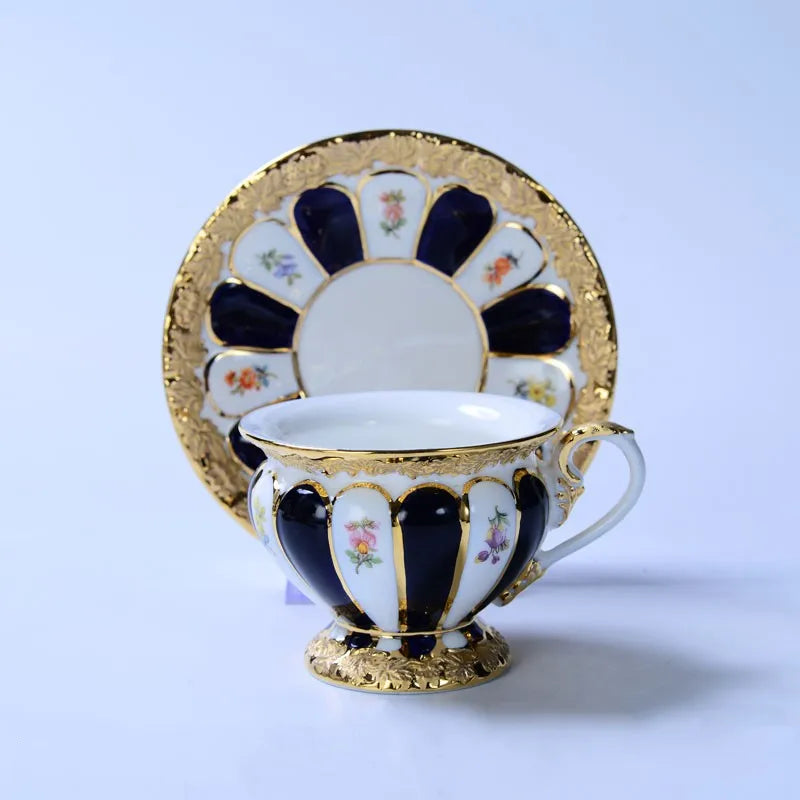 Afralia™ Embossed Gold Bone China Tea Cup Saucer Set, German Design Drinkware