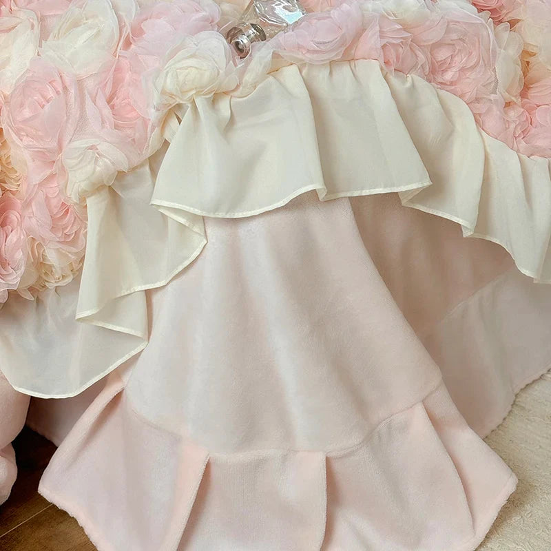 Afralia™ Luxe Rose Lace Ruffles Princess Bedding Set - 4Pcs