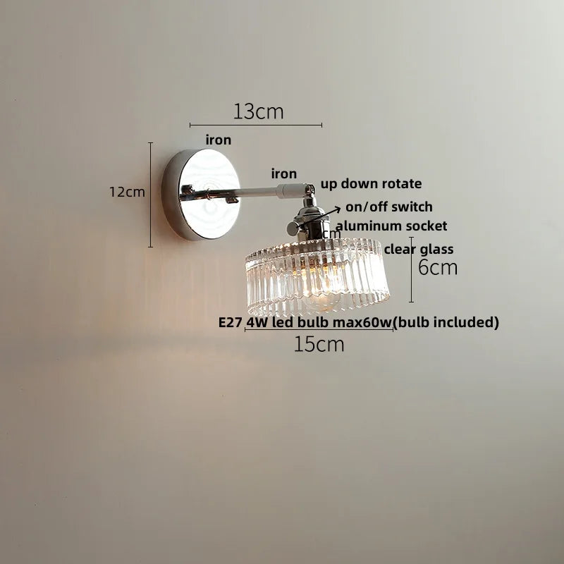 Afralia™ Crystal Iron LED Wall Light Modern Bedside Lamp Clear Glass Wandlamp