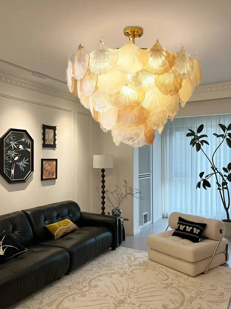 Afralia™ Glass Shell Ceiling Pendant Light Luxury Bedroom Decor Hanglamp