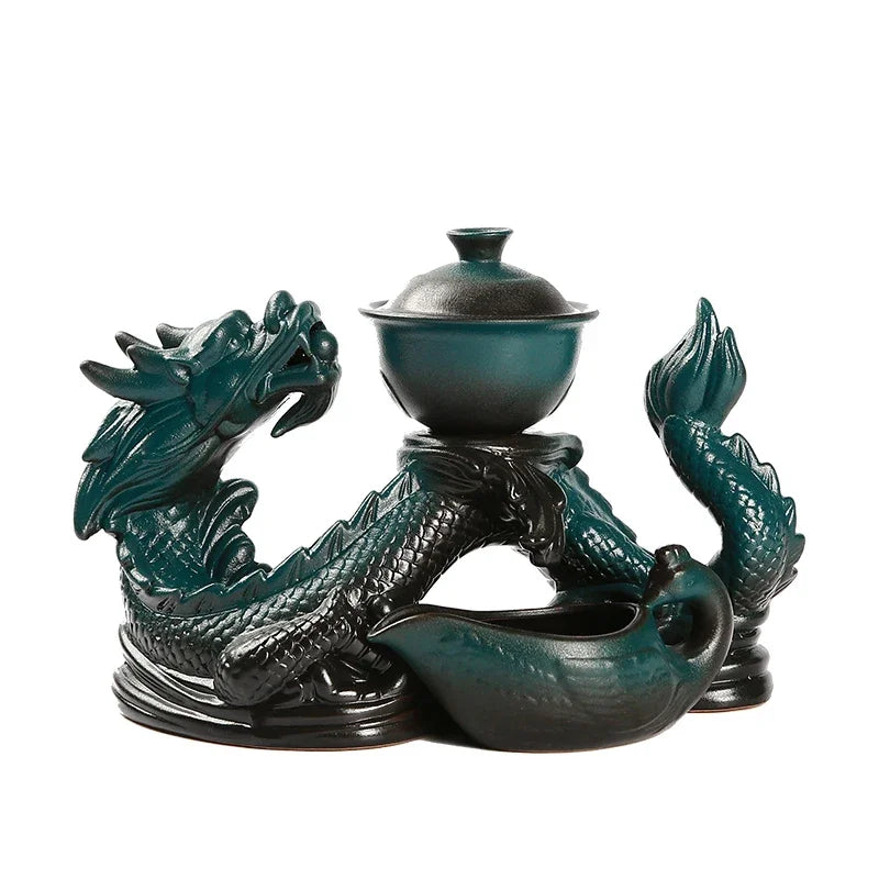 Afralia™ Dragon Teapot Set | Semi-Automatic Tea Set | Magnetic Rotating Water-Conducting Tea Set