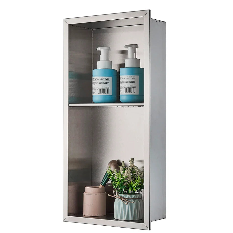 Afralia™ Stainless Steel Wall Niche, Black/Nickel Shower Embedded Shelf