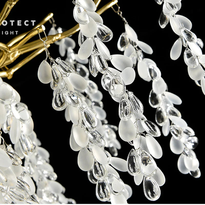 Afralia™ Frosted Aluminum Golden Branch Crystal Chandelier