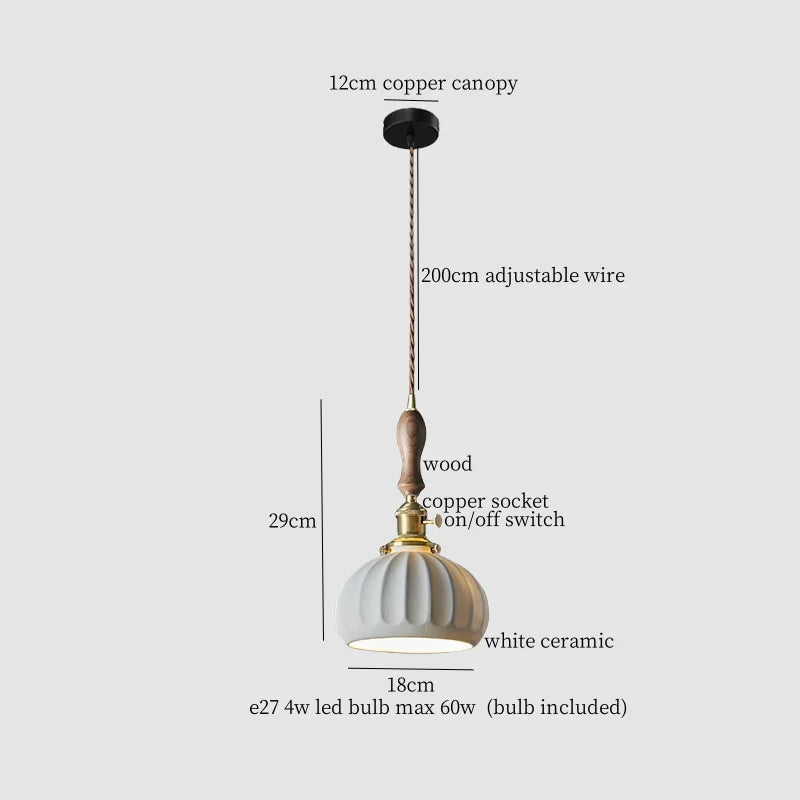 Afralia™ White Ceramic Brass LED Pendant Light - Vintage Japanese Hanglamp