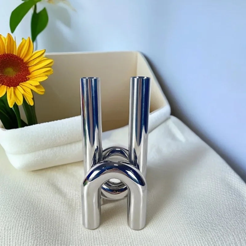 Afralia™ Stainless Steel Pipe Sculpture: Modern Metal Handcrafts for Home Decor & Flower Arrangement