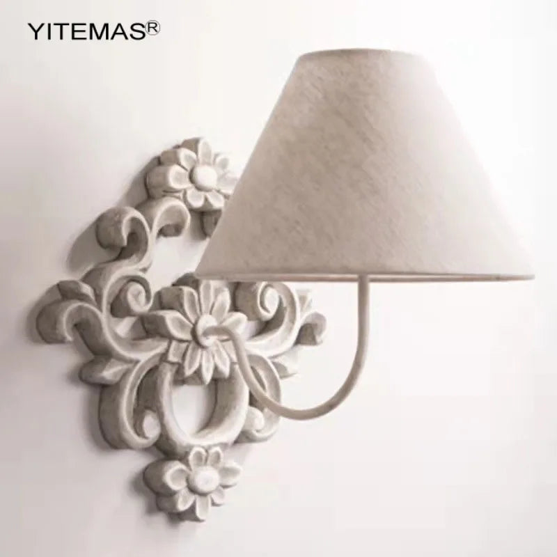 Afralia™ White Wooden Wall Light with Fabric Shade for Bedroom and Living Room