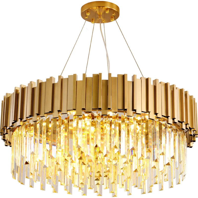 Afralia™ Stainless Steel Crystal Chandelier for Duplex Building, Hotel, Club and Living Room